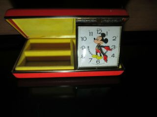 Vintage Mickey Mouse Folding Travel Alarm Clock & Jewelry Box By Bradley Japan