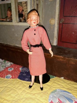 Vintage Caco Dollhouse Mother Woman Doll Metal Hands/feet