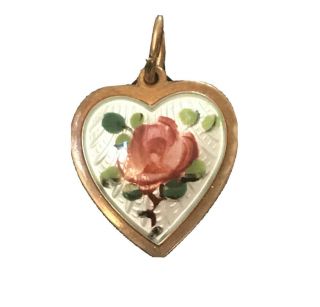 Vintage Signed David Andersen Guilloche Enamel Sterling Vermeil Heart Rose Charm