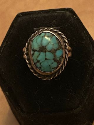 Vintage Old Pawn Navajo Spider Web Turquoise Sterling Silver Ring Sz.  4.  5 2