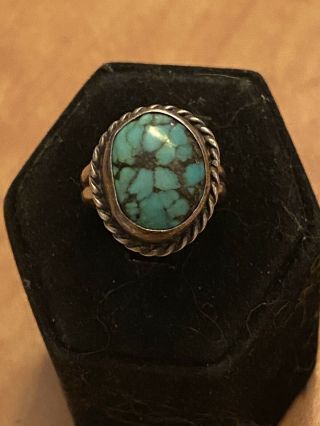 Vintage Old Pawn Navajo Spider Web Turquoise Sterling Silver Ring Sz.  4.  5 3