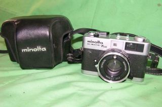 Minolta Hi - Matic 7s Ii Rangefinder Camera/rokkor 40mm 1:1.  7 Lens - Leather Case