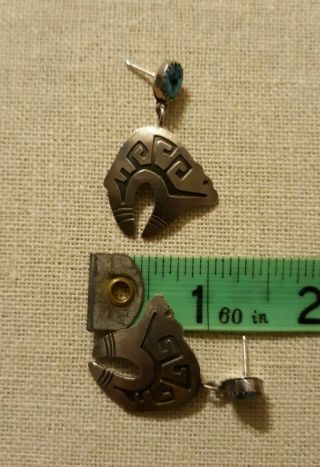Vintage Native American Navajo Sterling Silver Turquoise Bear Earrings Handmade 3