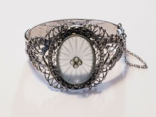 Vintage Whiting And Davis Camphor Glass Hinged Bangle Bracelet