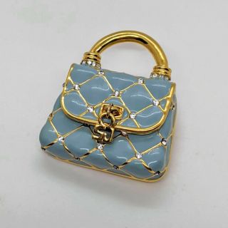 Vintage St.  John Baby Blue Enamel & Rhinestone Hinged Purse Handbag Brooch Pin