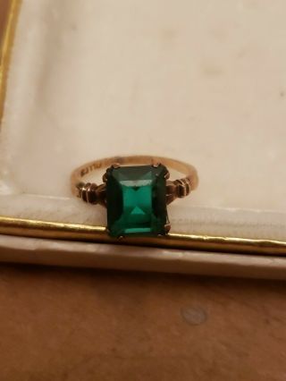 Vintage 10k Gold Filled Gf Green Emerald Glass Stone Ring Sz 5.  5