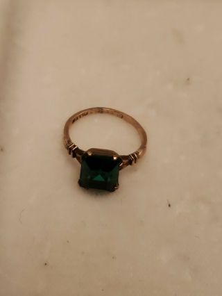Vintage 10k Gold Filled GF Green Emerald Glass Stone Ring Sz 5.  5 3