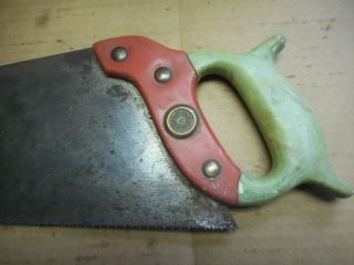 Vintage Victory Disston D - 95 Hand Saw Tenite Handle 8 Ppi Red/green