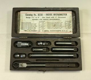 Vintage Starrett Inside Micrometer Set 823 In Wood Case