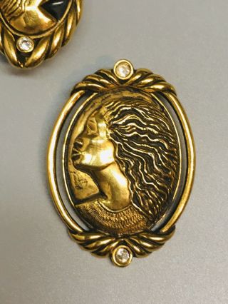 Vintage 1994 Coreen Simpson For Avon Gold Tone Cameo Earrings Brooch SET 3