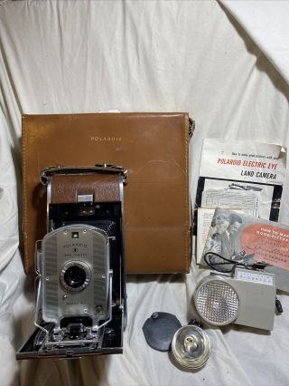 Vintage Polaroid Speedliner Land Camera Model 95a W/ Leather Case & Accessories