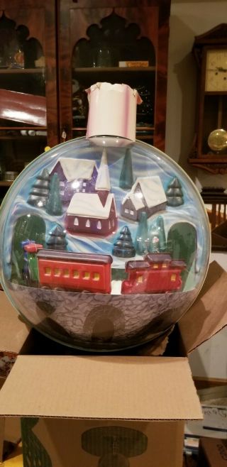 Large Vintage Christmas Tree Ornament Wrotating Train Inside,  Battery Operated
