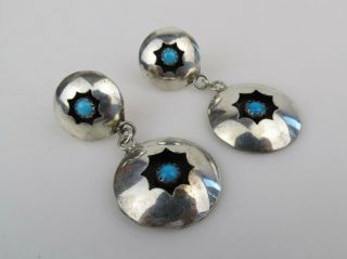 Vtg Turquoise Sterling Silver Navajo Native American Shadow Box Dangle Earrings