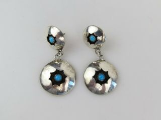 VTG turquoise sterling silver Navajo native American shadow box dangle earrings 2