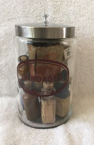 Vintage A.  S.  Aloe Co.  Dr Office Bandages Jar Full Of Small Medicine Bottles