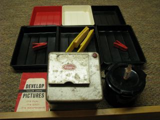 Vintage Ansco Deluxe Film Developing Outfit Kit Internal Safelight,  Trays Tong