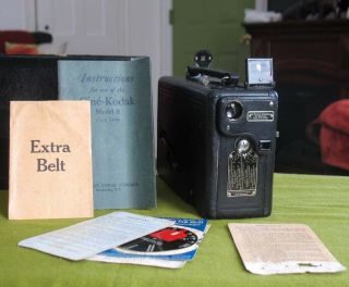 1927 Kodak Cine Model B 16mm Movie Camera W/ Instructions,  Guides,  1/2 Box