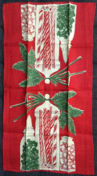 Vera Neumann Vintage Christmas Candy Jar Peppermints Red & Green Linen Tea Towel