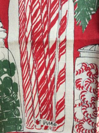 Vera Neumann Vintage Christmas Candy Jar Peppermints Red & Green Linen Tea Towel 2