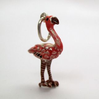 Sterling Silver Enamel Charm For Bracelet Pink Flamingo Necklace Pedant Vintage