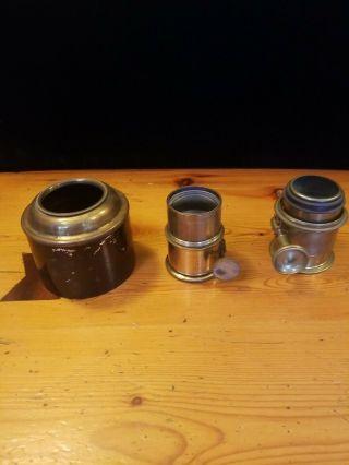 2 Antique Magic Lantern Projector Camera Lens Solid Brass Unmarked 1 Has Collar.