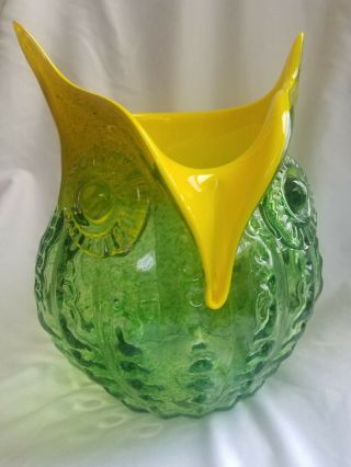 Large Hand Blown Vintage Midcentury Modern Retro 70s Studio Glass Owl Vase