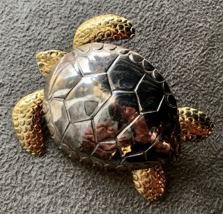 Vintage Courtney Peterson Sterling & Gold Plated Sea Turtle Pendant / Brooch