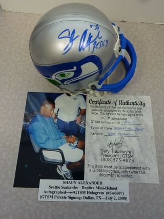 Riddell Seattle Seahawks Mini - Helmet Signed By Shaun Alexander W/