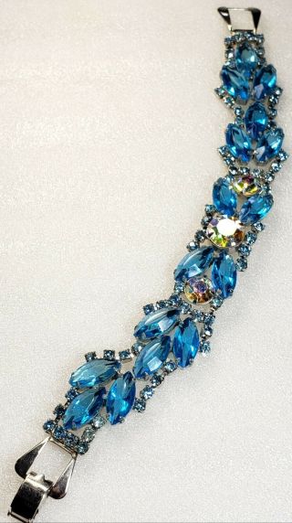 Vintage Blue & Aurora Borealis Rhinestone Juliana Style Bracelet