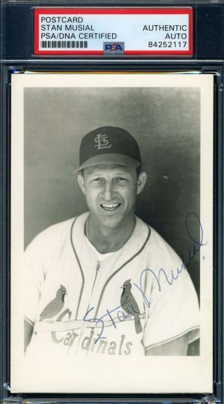 Stan Musial Psa Dna Autograph Hand Signed 1960`s Photo Postcard