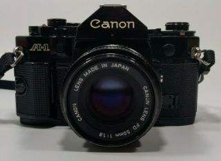 Canon A - 1 35mm Slr Film Camera & Canon Fd 50mm F1.  8 Lens Made In Japan