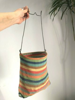 Vintage Hanging Clothespin Bag,  Clothes Pins Holder Wood Farmhouse Retro Mcm