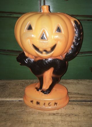 Vintage Halloween Pumpkin And Cat Trick Or Treat Blow Mold