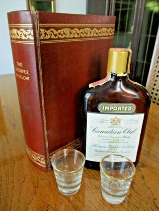Vintage Hidden Bar Set In A Book Bottle & 2 Glasses " The Joyful Swallow " Unique
