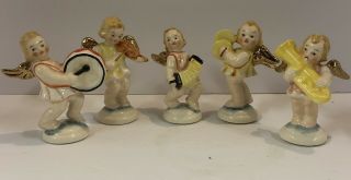 Vintage Angel Porcelain Orchestra Set Of 5 Figurine Band Musician Ceramic Band