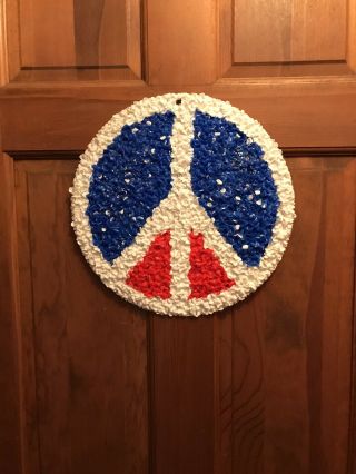 Vintage Melted Plastic Popcorn Peace Sign Red,  White And Blue Retro Hippie