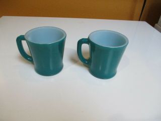 2 Vintage Fire King Usa Coffee Cup Mug Turquoise /teal D Handle Anchor Hocking