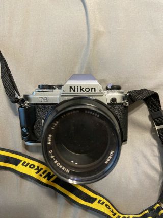Nikon Fg Camera,  Nikkor 105mm 1:2.  5 Lens W/strap