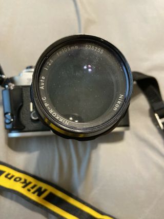 Nikon FG Camera,  Nikkor 105mm 1:2.  5 Lens w/strap 2