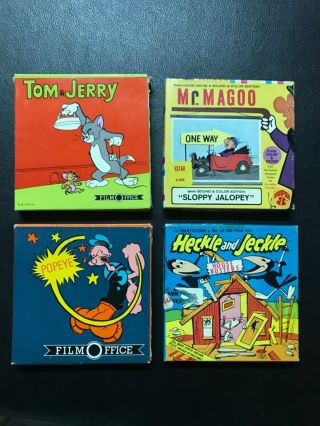 4x 8 Films Cartoon,  Tom & Jerry,  Mr.  Magoo,  Popeye,  Heckle And Jeckle.  8mm
