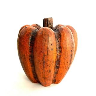 Vintage Folk Art Wooden Hand Carved Pumpkin