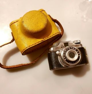 Vintage Crystar Mini " Spy " Camera Made In Japan W/yellow Leather Case Miniature