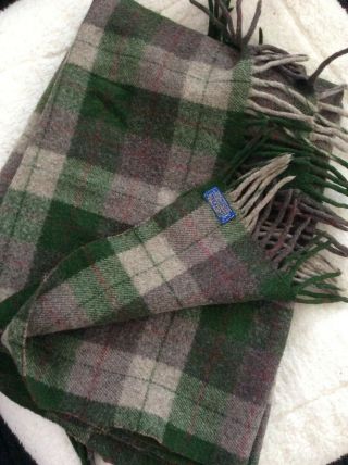 Vintage Pendleton Green Plaid Wool Blanket Throw Fringe 48x62