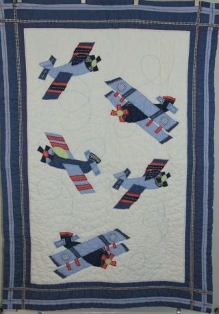 Pottery Barn Kids Vintage Airplane Quilt Crib Toddler Bed Blanket Wall Hanging