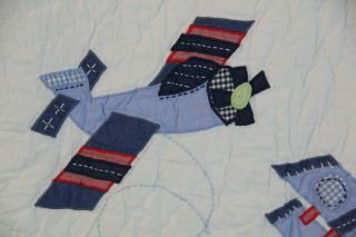 Pottery Barn Kids Vintage Airplane Quilt Crib Toddler Bed Blanket Wall Hanging 3