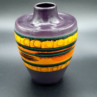 Vintage 60s Dumler Breiden West Germany Pottery Vase Mcm Purple Sunset Orange