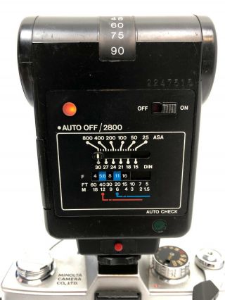 Vintage Minolta SRT101 35 MM Camera Package With Vivitar Flash & 55 MM Lens BC 3