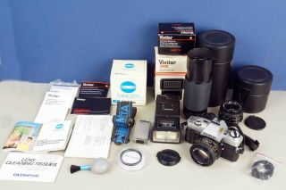Minolta X - 370 Slr Film Camera,  Vivitar 75 - 300 Macro Zoom,  & 28mm W.  A.  & More
