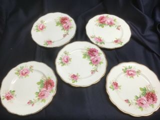 Royal Albert American Beauty Roses Set Of 5 Salad Plates Vintage Made In England