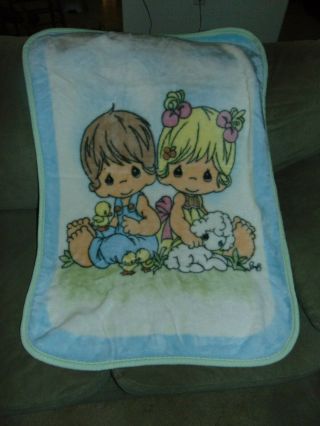 Vintage Precious Moments Boy Girl Minky Plush Fleece Baby Crib Blanket